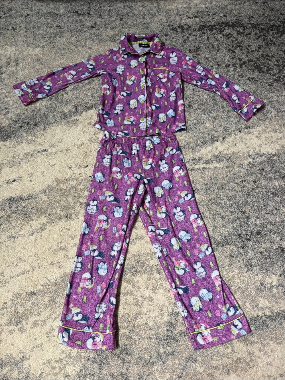 Kids Purple Penguin Print Pajama Set